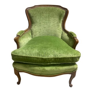 Mid 20th Century Green Velvet Bergere Chair For Sale