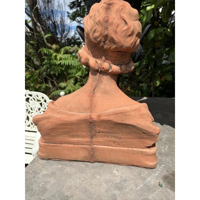 Art Nouveau French Terracotta Female Bust Sculpture For Sale - Image 10 of 12