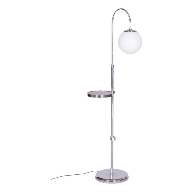 Czech Chrome Floor Lamp in Steel & Milk Glass, 1930s For Sale