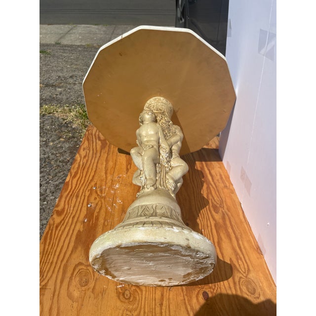 Vintage Mid-Century Ornate Marble (Style) Cherub Accent Table or Pedestal Shabby Chic, Neoclassical, and Maximalist For Sale - Image 4 of 5