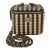 Black Beige Raffia Jute Striped Mini Vanity Case With Chain For Sale