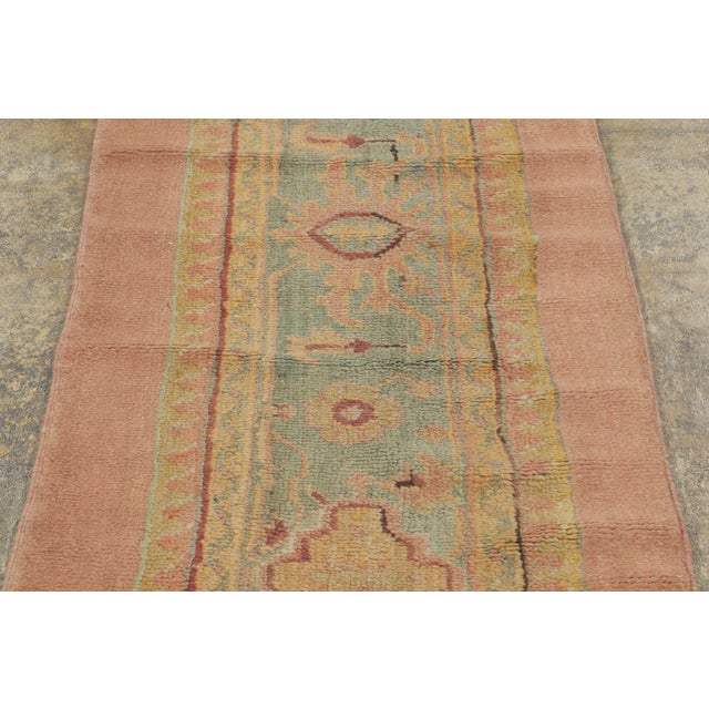 Rug & Kilim Antique Turkish Oushak Runner in Blue & Peach With Floral Geometry - Rug & Kilim For Sale - Image 4 of 6