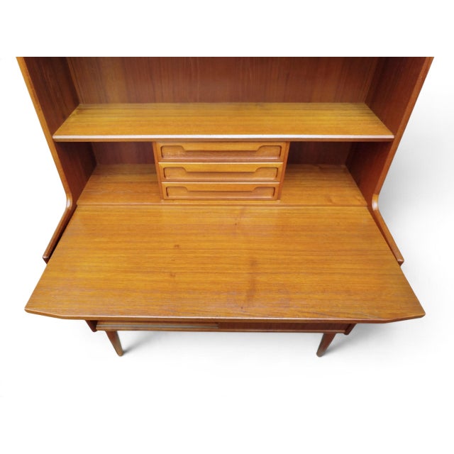 Wood Danish Teak Secretaire with Bookcase from Larsens Møbler, 1960s For Sale - Image 7 of 15