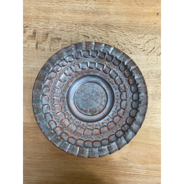 Vintage Hand Hammered Egyptian Copper Bowl With Etchings For Sale In Raleigh - Image 6 of 11