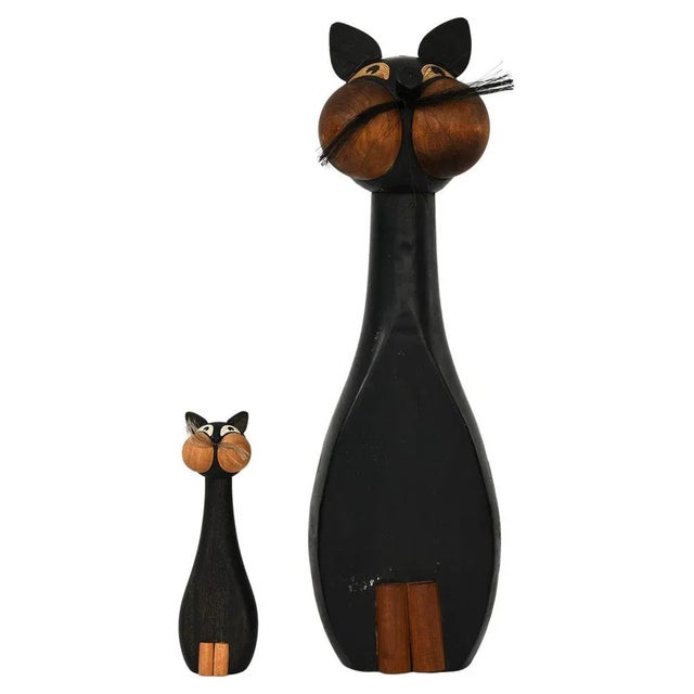 Wood Cats in Black Lacquered Wood by Laurids Lønborg, 1960s, Set of 2 For Sale - Image 7 of 7