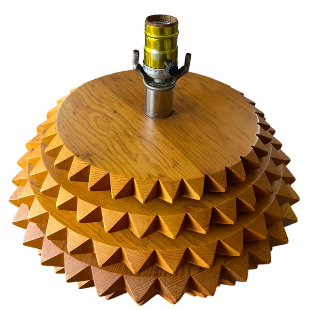 1970s Hand-Carved Sawtooth Wood Table Lamp — Artisan Made For Sale In Jacksonville, FL - Image 6 of 9