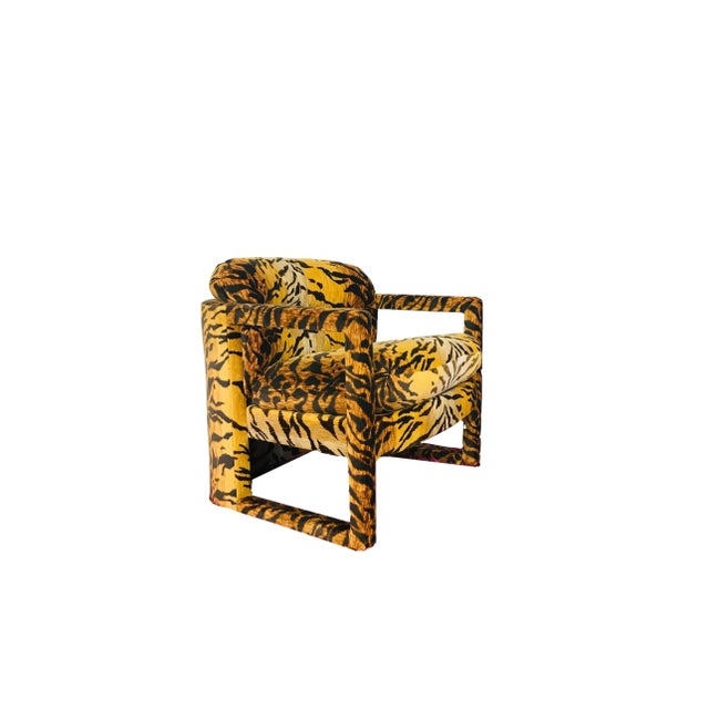 Custom Tiger Print Accent Chair in the Style of Milo Baughman For Sale - Image 12 of 12