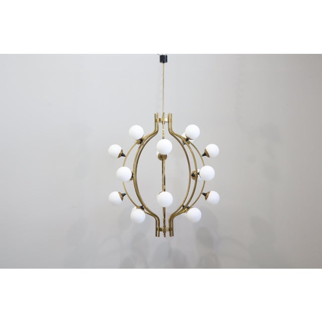 Large 20-Light Chandelier in Brass and Opal Spheres in the style of Stilnovo, 1988 For Sale - Image 13 of 13