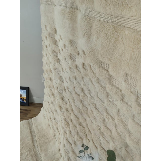 Handwoven Ivory Checkerboard Wool Moroccan Beni Ourain Rug For Sale - Image 13 of 18