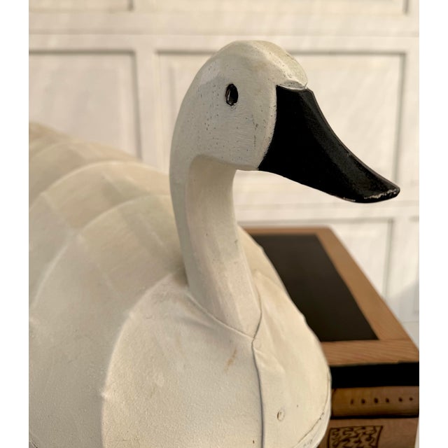 Mid 20th Century Folk Art Swan Decoy Sculpture With Carved Wood Head and Canvas Over Wire Armature For Sale - Image 5 of 12