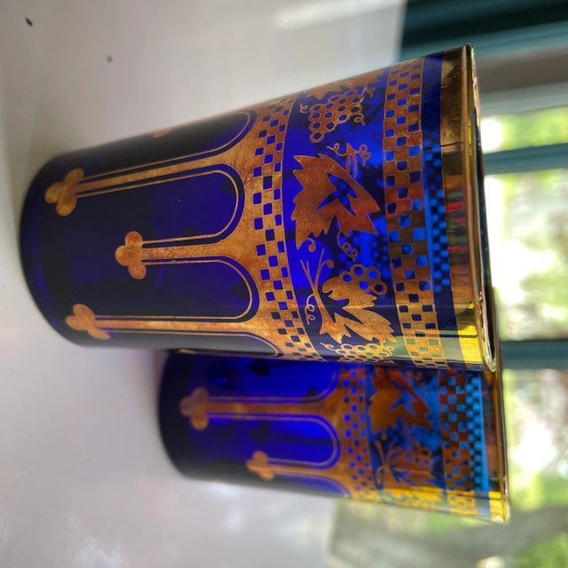 Vintage Cobalt Blue Gold Filagree Juice Glasses Set of 2 For Sale - Image 4 of 5