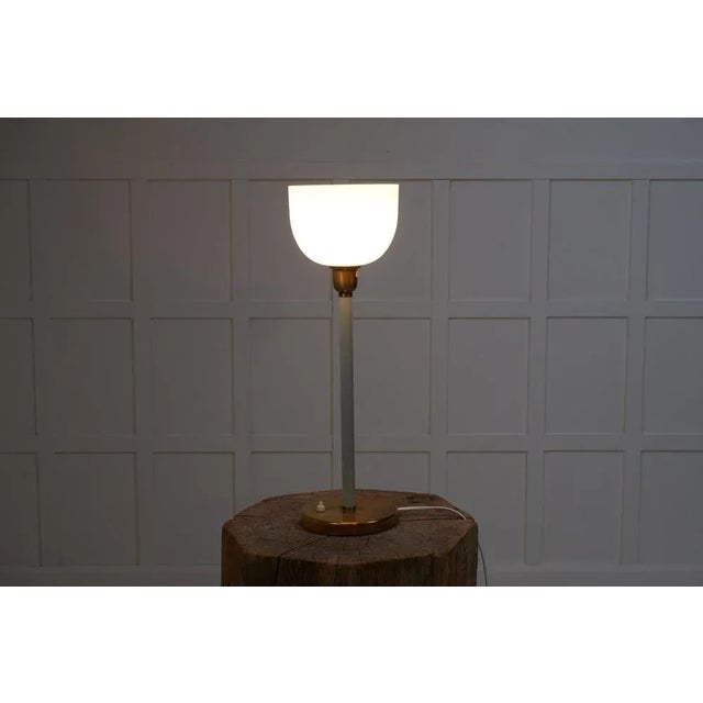 Swedish Modern Brass and Opaline Glass Table Light from Likely Böhlmarks, 1930s For Sale - Image 3 of 8