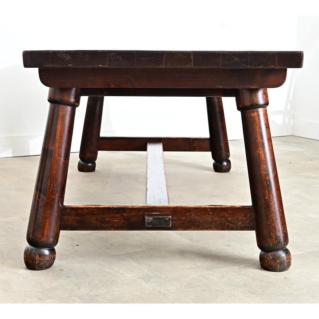 French French Mid-Century Brutalist Pine Dining Table For Sale - Image 3 of 14