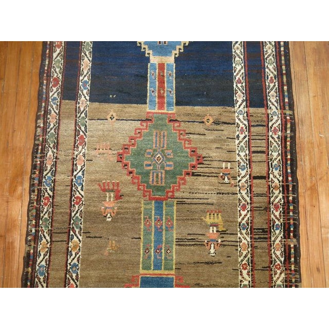 Mid 20th Century Vintage Tribal Navy Camel Primitive Zabihi Collection Persian Kurd Runner - 3'7" x 13'11" For Sale - Image 5 of 8