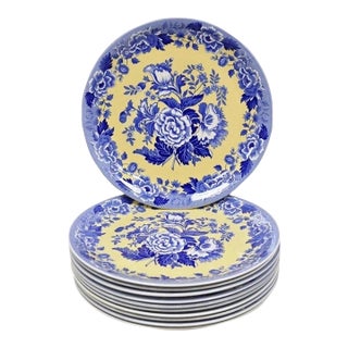 Spode 13" Garden Collection Flowers Poppy Blue Yellow Platter Dinner Plate, Each For Sale