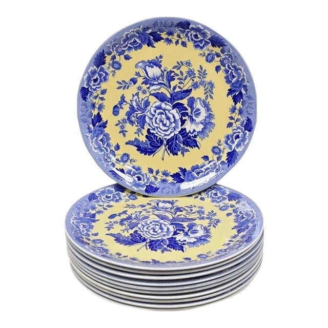 Spode 13" Garden Collection Flowers Poppy Blue Yellow Platter Dinner Plate, Each For Sale