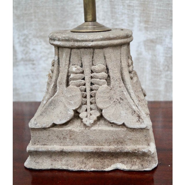 Antique Sandstone Corinthian Capital Table Lamps, 1910s, Set of 2 For Sale - Image 11 of 14