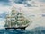 Vintage nautical oil painting depicting a tall ship under full sail at sea, signed lower right M. J. Costello (b.1957),...
