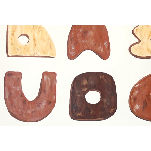 2026, Tribal Triptych, Original Painting of Wooden Tools, Acrylic Paint on Watercolor Paper, Earth Tones For Sale - Image 9 of 11