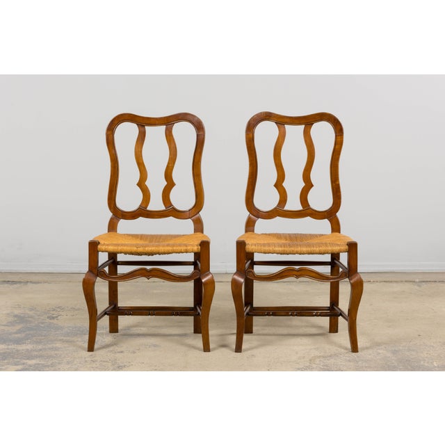 Early 20th Century Antique French Provincial Walnut Dining Chairs With Rush Seats - Set of 8 For Sale - Image 5 of 18