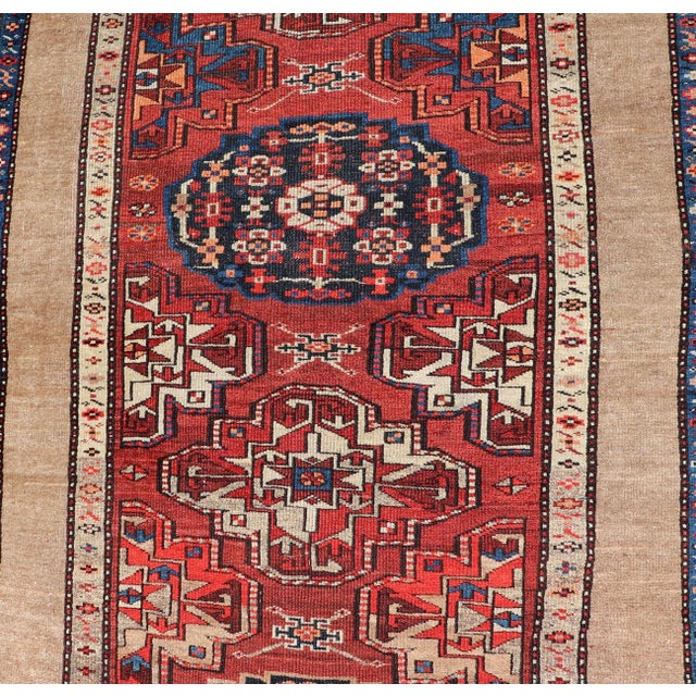 Antique Persian Camel Hair Serab Runner With Tribal Medallion Design Rug For Sale - Image 12 of 17