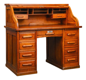 Industrial Style Oak Roll-Top Desk, Early 20th Century