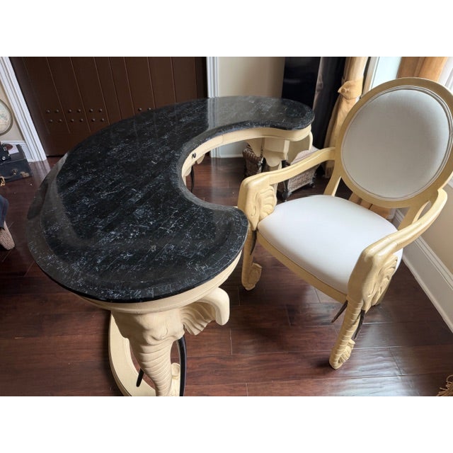 1990s Carved Elephant Desk and Chair For Sale - Image 11 of 11