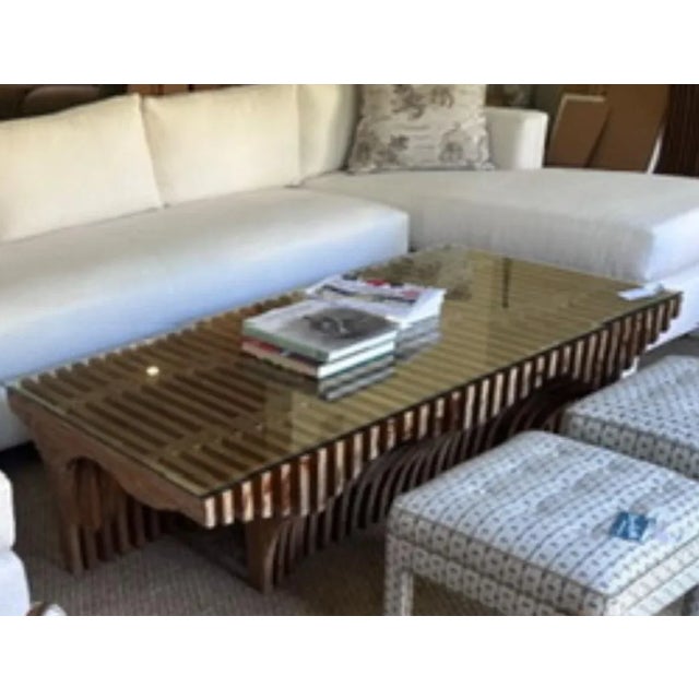 Berman Rosetti Berman Rosetti for Mimi London “Arroyo” Sculptural Oak & Glass Waterfall Coffee Table — Commissioned Los Angeles, C. 2013 For Sale - Image 4 of 9