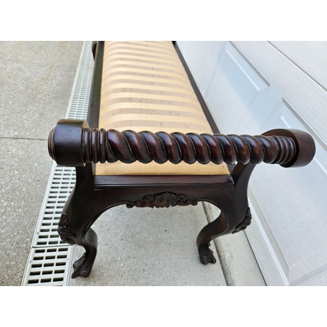 Beige Window Bench With Carved Apron and Barley Twist Side Rails For Sale - Image 4 of 12