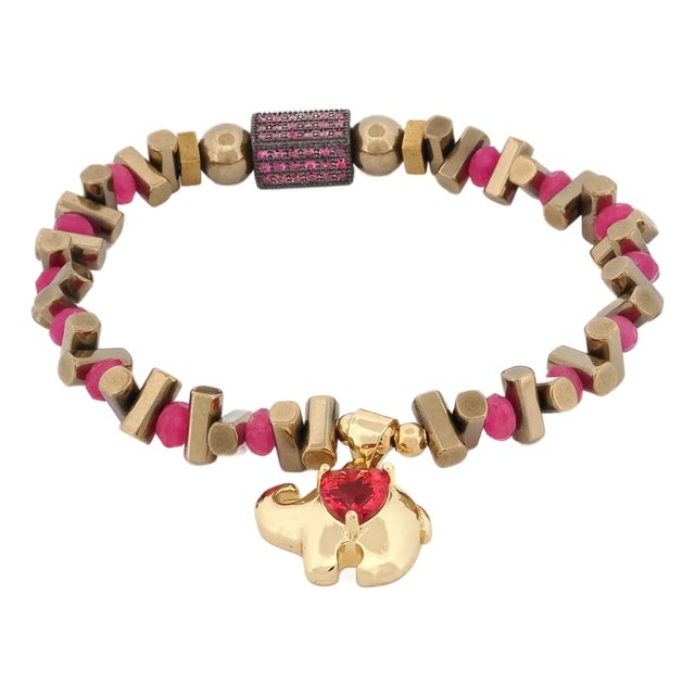 Guardian Love Ruby Heart & Gold Elephant Bracelet For Sale