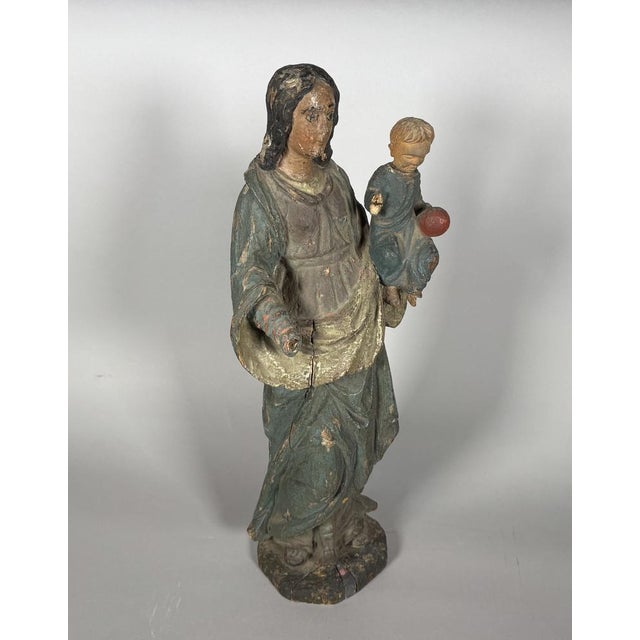 French Artist, The Virgin and Child, 18th Century, Polychrome Carved Wood For Sale - Image 6 of 8