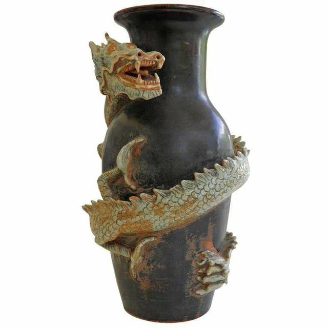 Ceramic Large Dynamic Thai Dragon Vase Mid Century with Provenance For Sale - Image 7 of 7