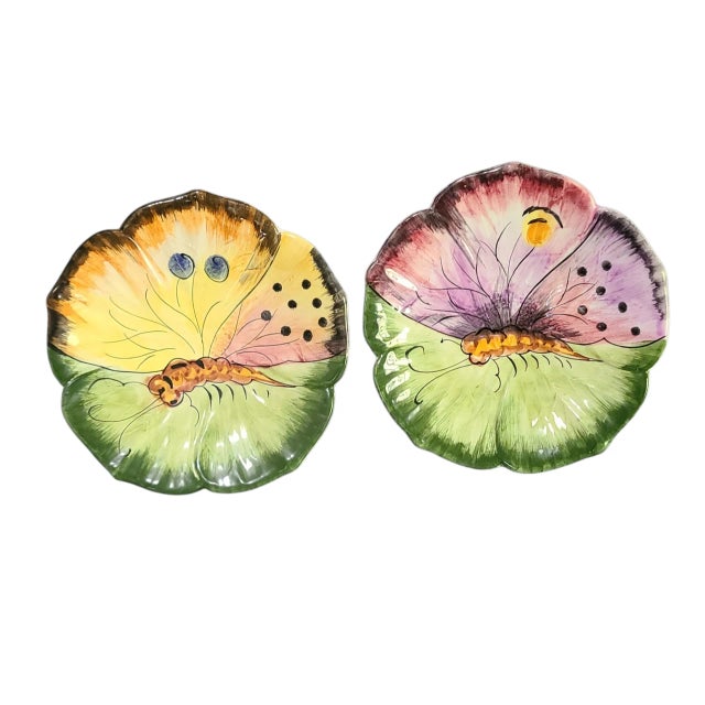 Ceramic Late 20th Century Italian Majolica Hand Painted Pair of Butterfly Luncheon Dessert Plates For Sale - Image 7 of 7