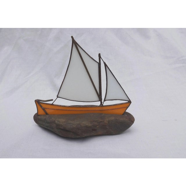 Late 20th Century Stained-Glass Sailboat on Rock For Sale - Image 11 of 11