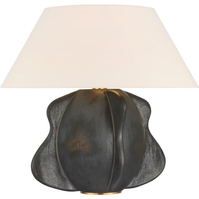 Modern Kelly Wearstler by Visual Comfort Signature Delmar 22" Table Lamp in Stained Black Metallic with Linen Shade For Sale - Image 3 of 3