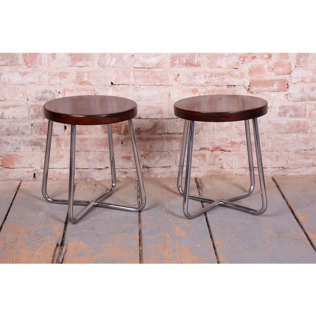 This pair of stools is an excellent example of functionalist Bauhaus design from the 1930s. They were manufactured by the...