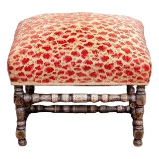 Vintage Spool Leg Bench Upholstered in Animal Fabric For Sale