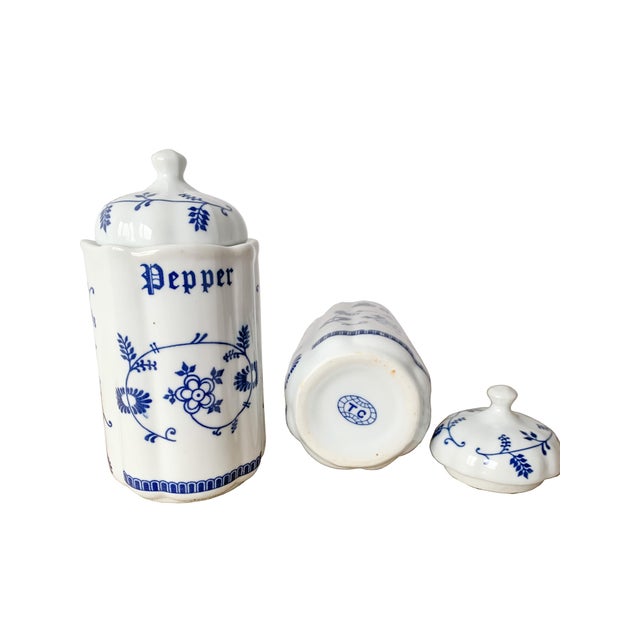 Mid-Century Blue and White Floral Ceramic Caddies from TC, 1950s, Set of 6 For Sale - Image 6 of 11