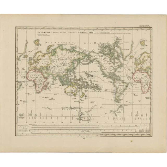 Antique World Map Mercator Projection with Global Sea Routes by Adolf Stieler, 1857 For Sale - Image 9 of 10