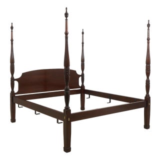 Harden Cherry King-Size Rice Carved Pencil Post Poster Bed For Sale