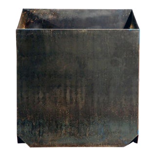 Contemporary Large "Cubiste" Patinated Steel Plate Planter