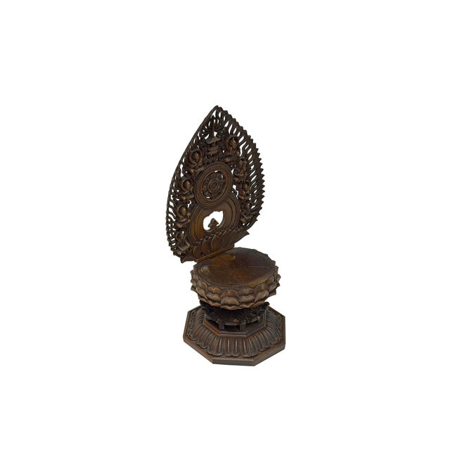 Traditional Oriental Buddha Halo Back Lotus Base Boxwood Display Stand For Sale - Image 3 of 9