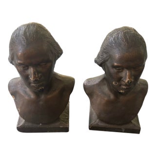Pair of Vintage George Washington Bronze Finish Cast Iron Bookends For Sale