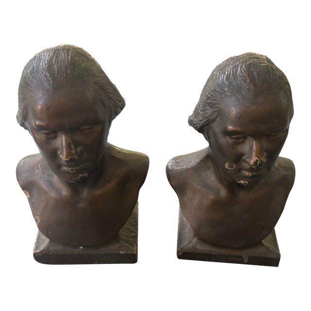 Pair of Vintage George Washington Bronze Finish Cast Iron Bookends For Sale