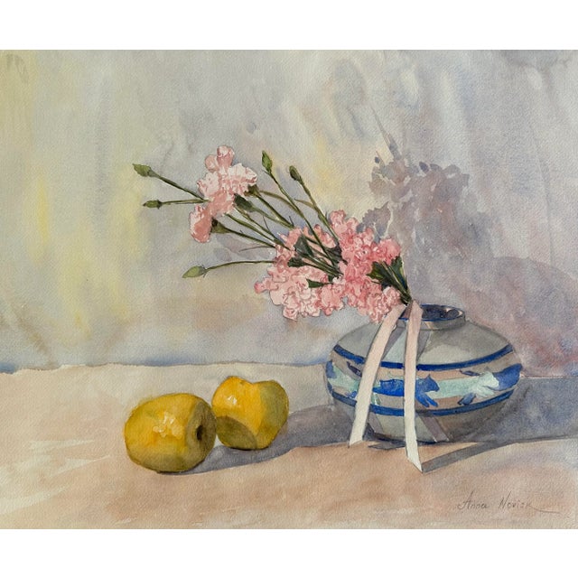 Realism "Apples in the Sunlight" Original Impressionist Flower and Fruits Still Life Watercolor on Paper Painting Art by Anna Novick, Framed For Sale - Image 3 of 11