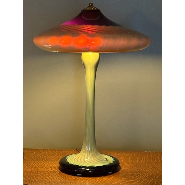 Late 20th Century Late 20th Century Joseph Clearman Signed Blown Glass Art Nouveau Style Table Lamp, Swallowtail Studio For Sale - Image 5 of 18