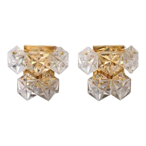 Two Tier Hexagonal Faceted Crystal Sconces by Kineldey - a Pair