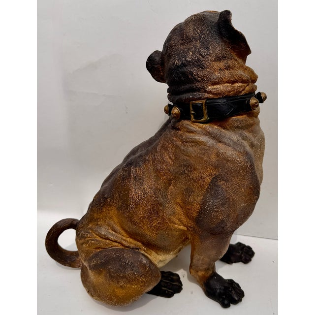 Large 19th Century English Cold-Painted Terracotta Bulldog Figure With Glass Eyes For Sale - Image 10 of 17