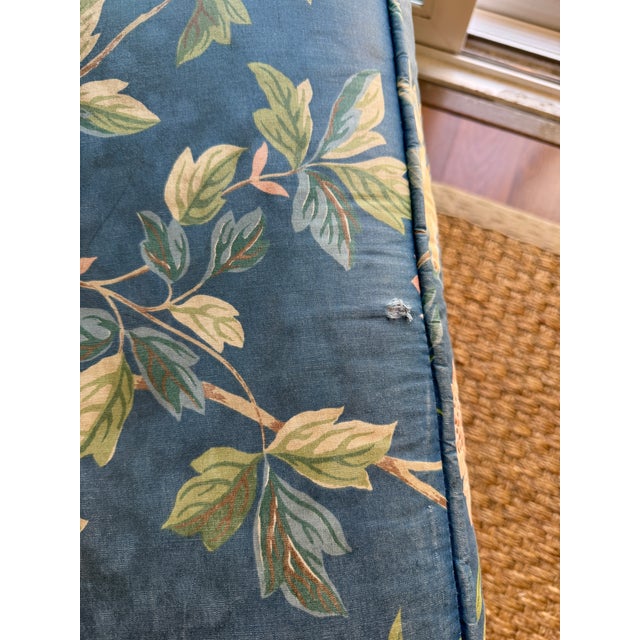 Royal Blue Pair of Vintage Parsons Ottomans in Chinoiserie Bird & Botanical Print For Sale - Image 8 of 10