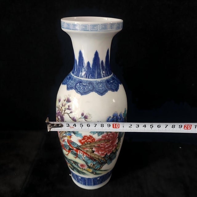 White Chinese Ceramic Vase,Famille Rose Porcelain Vase Hand Painted Flowers and Birds Pattern For Sale - Image 8 of 11